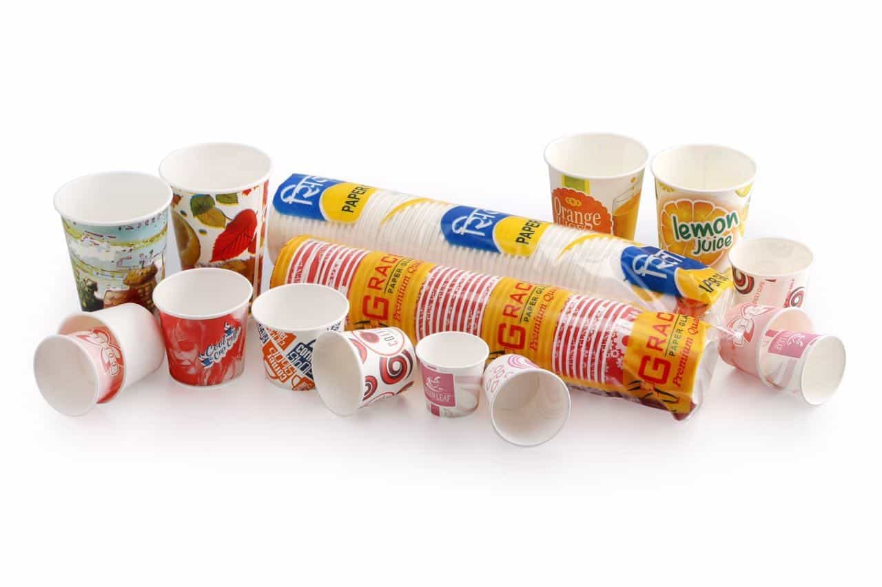 GRACE PAPER GLASS Printed Paper Glass, Disposable Cups for  Party/Home/Office - Pack of 100 (Multicolor, 300 Ml)
